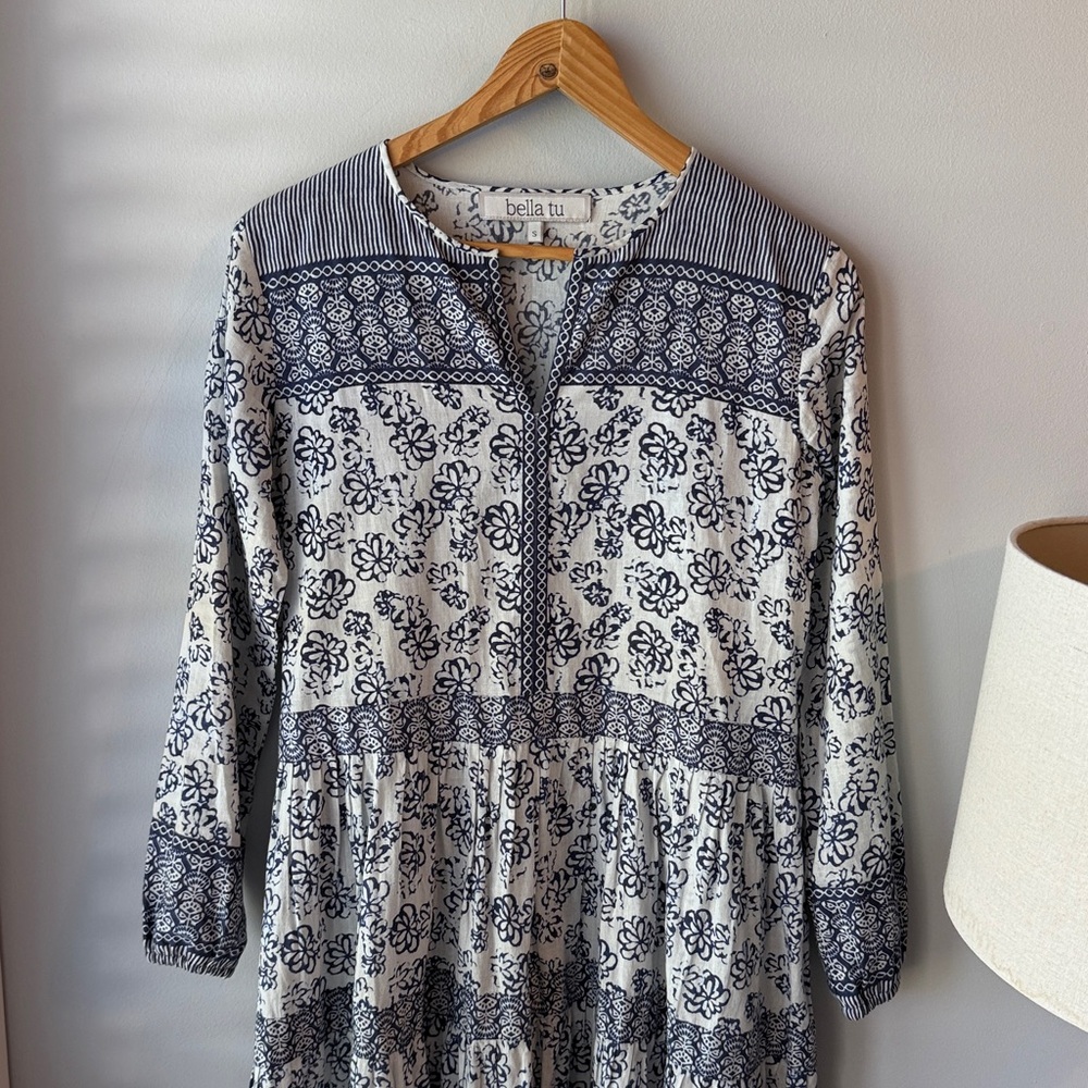 Bella Tu Blue and White Patterned‎ Tunic Dress - Picture 2 of 7